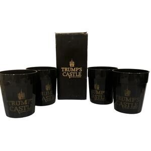 Vintage Donald Trump Trump's Castle Hotel Casino Black Plastic Cups Set Of 4